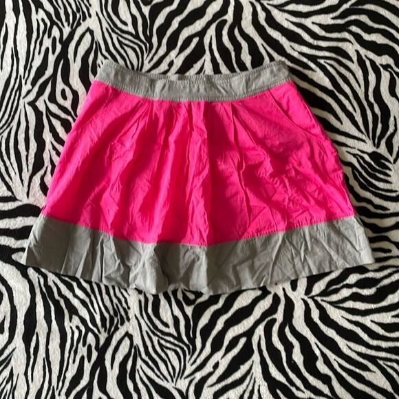 Pink twill color block pink grey pleated cotton summer mini a line skirt size 8 - Picture 1 of 9